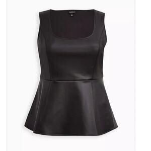Torrid Faux Leather Black Peplum Top Shirt Sleeveless Whimsy Goth Scoop Neckline